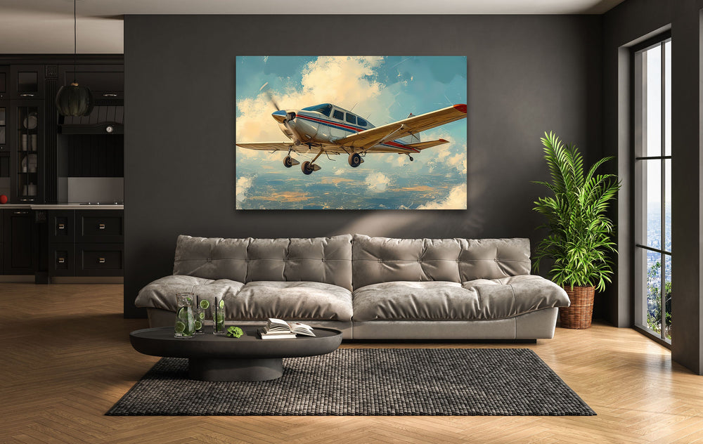 White & Brown Airplane Glass Wall Art glass pictures for Wall, glass prints wall art
