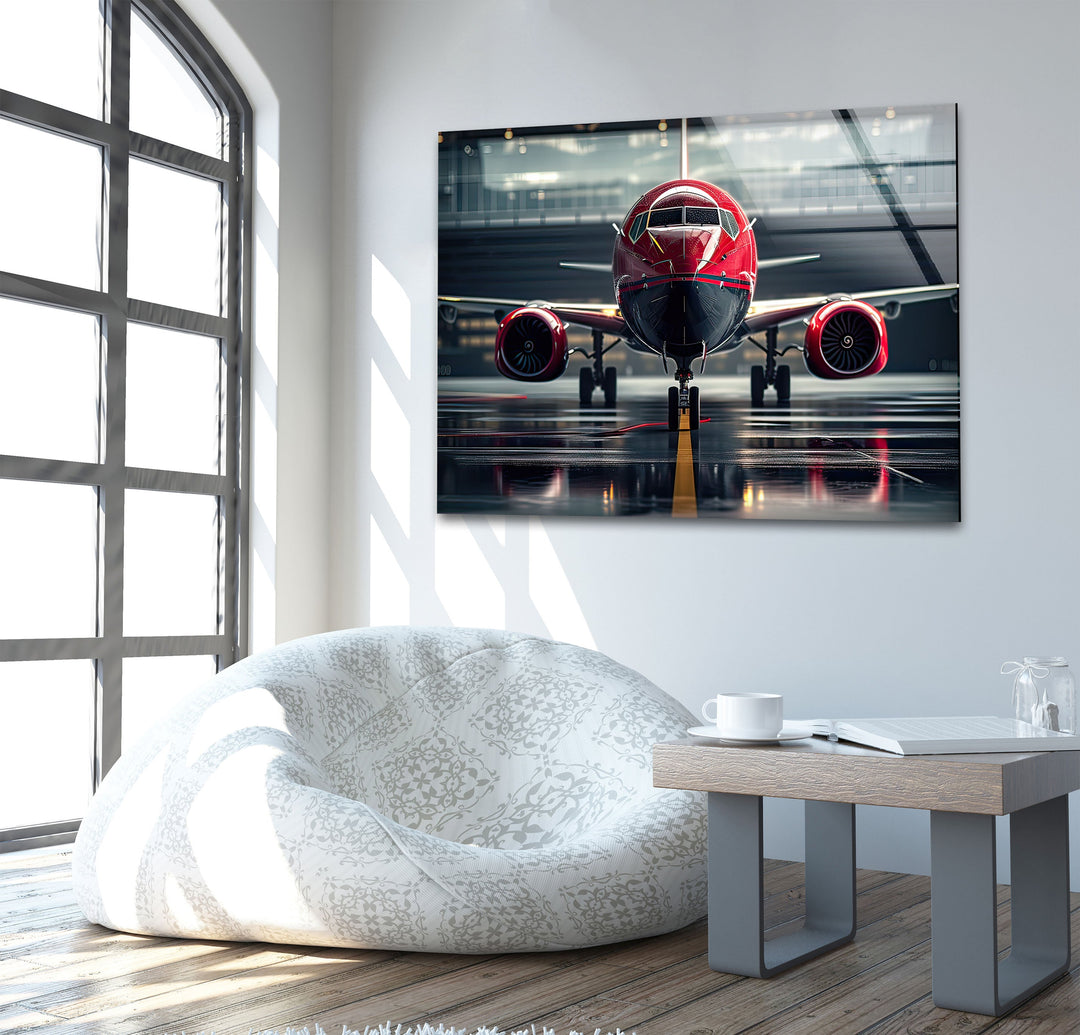 Red Airplane Glass Wall Art custom glass pictures, glass art prints
