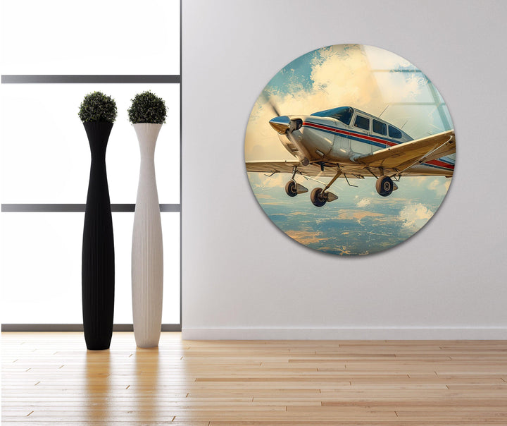 White & Brown Airplane Glass Wall Art stained glass wall art, stained glass wall decor
