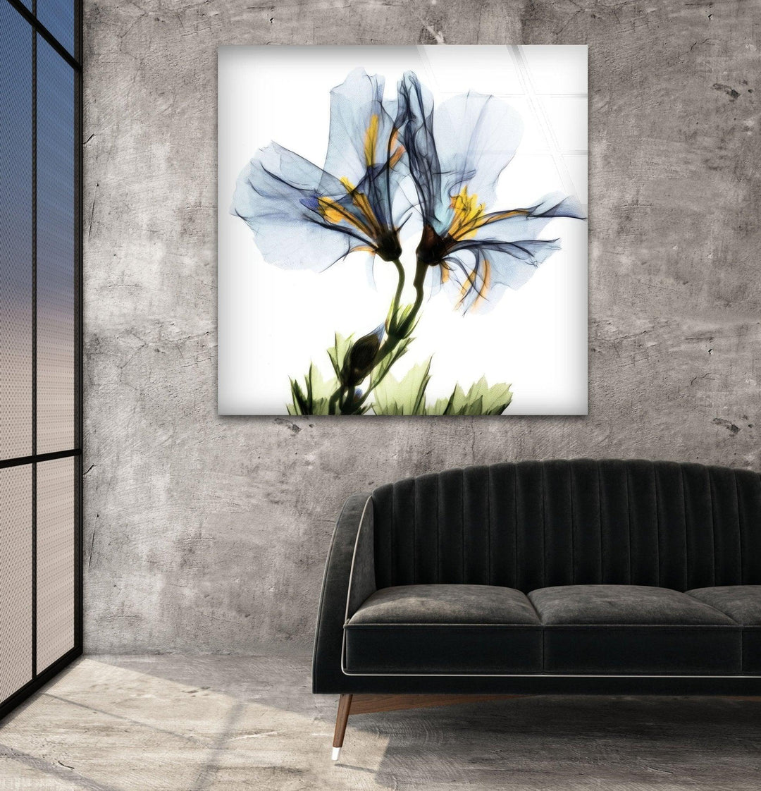 Albert Koetsier Blue Geranium Glass Wall Art, glass pictures for Wall, glass prints wall art