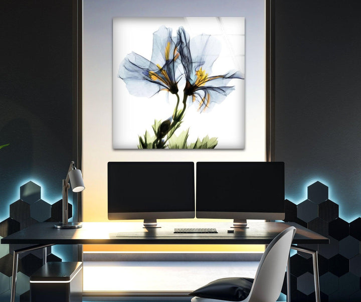 Albert Koetsier Blue Geranium Glass Wall Art, photo print on glass, prints on glass wall art