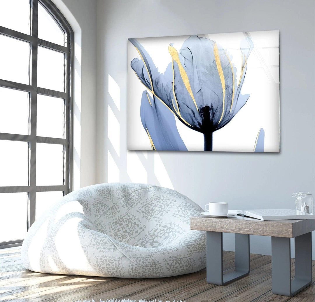 Albert Koetsier Blue Tulip Flower Glass Wall Art, custom glass pictures, glass art prints