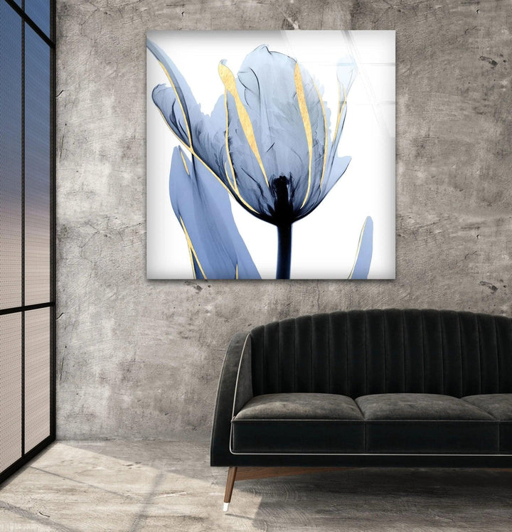 Albert Koetsier Blue Tulip Flower Glass Wall Art, stained glass wall art, stained glass wall decor