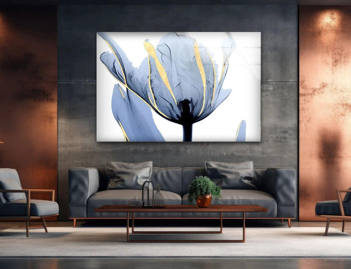 Albert Koetsier Blue Tulip Flower Glass Wall Art, glass wall decor, glass wall art decor