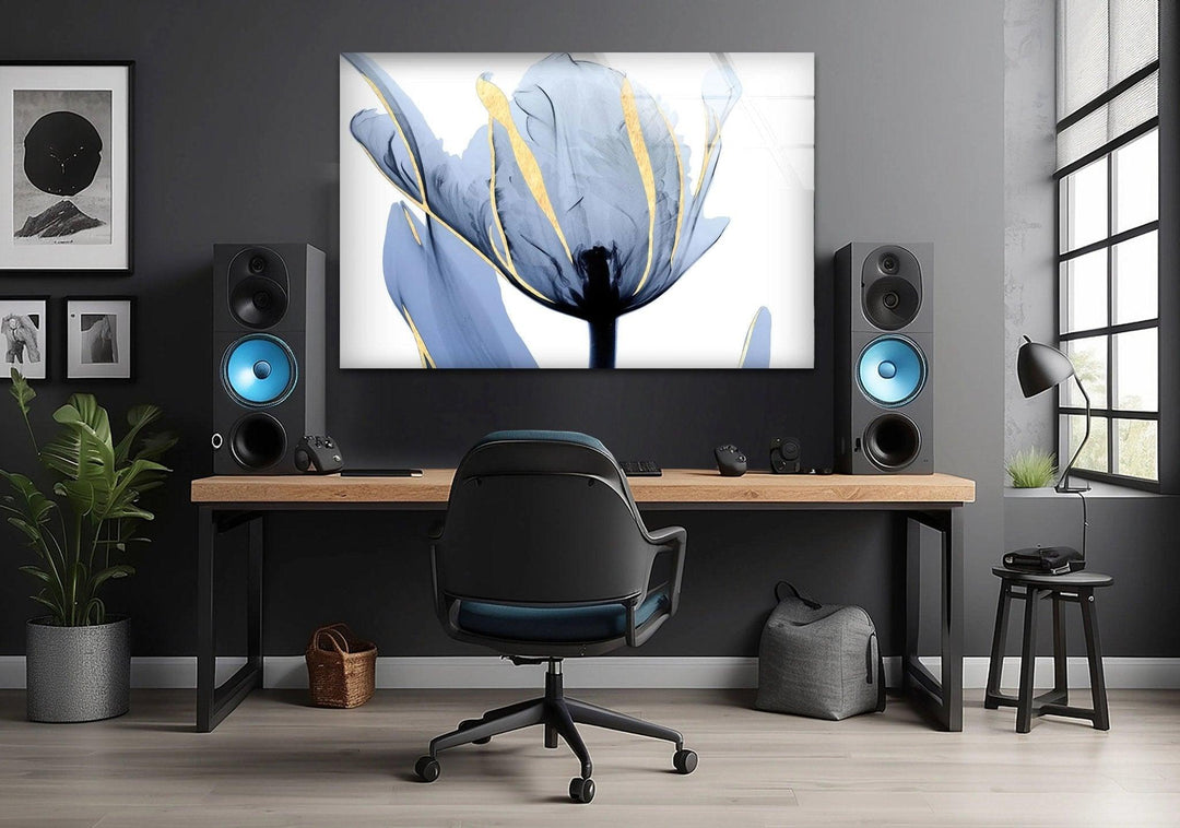 Albert Koetsier Blue Tulip Flower Glass Wall Art, Glass Printing Wall Art, Print photos on glass