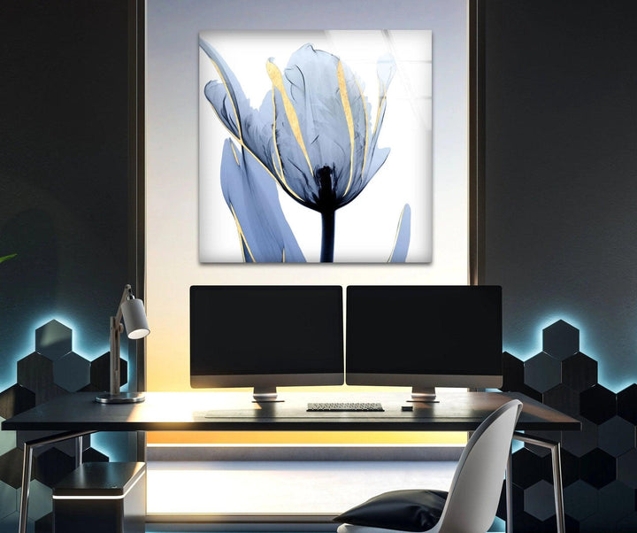 Albert Koetsier Blue Tulip Flower Glass Wall Art, art glass wall art, glass wall art pictures