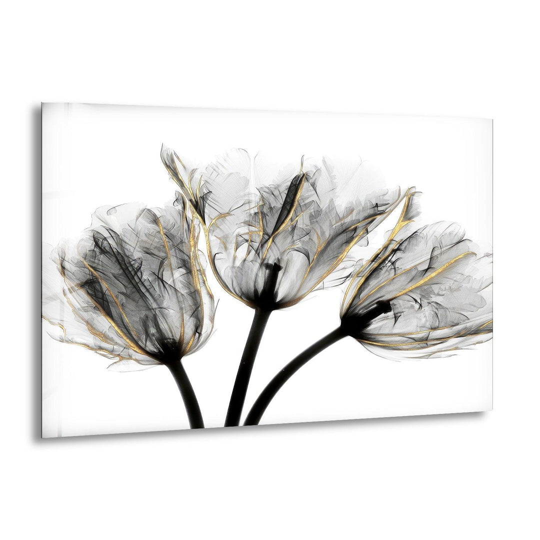 Albert Koetsier Gold Embellished Tulips 3 Glass Wall Art, print picture on glass, Tempered Glass Wall Art