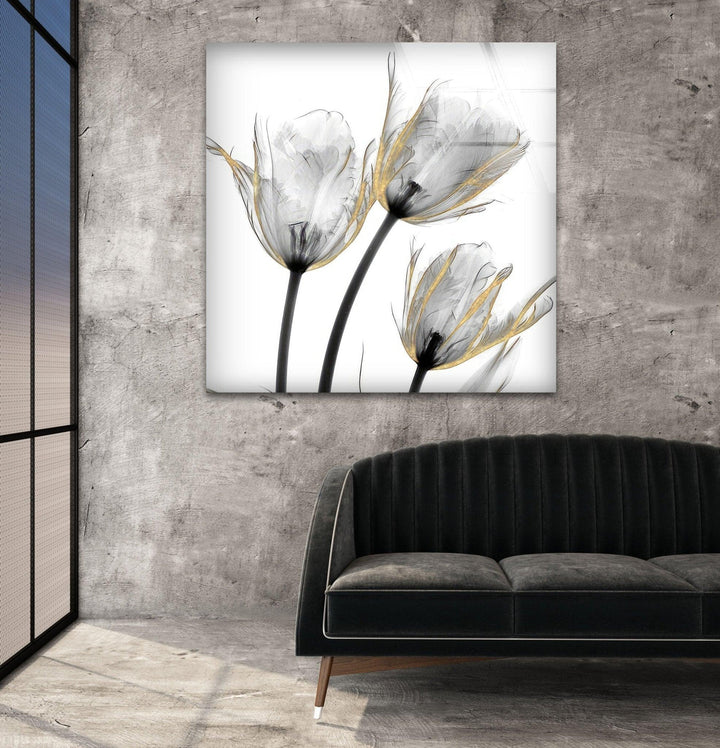 Albert Koetsier Gold Embellished Tulips Glass Wall Art, glass pictures for Wall, glass prints wall art