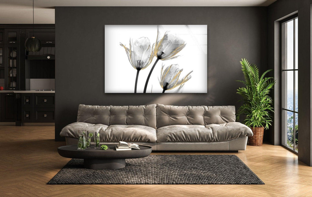 Albert Koetsier Gold Embellished Tulips Glass Wall Art, glass photo prints, glass picture prints