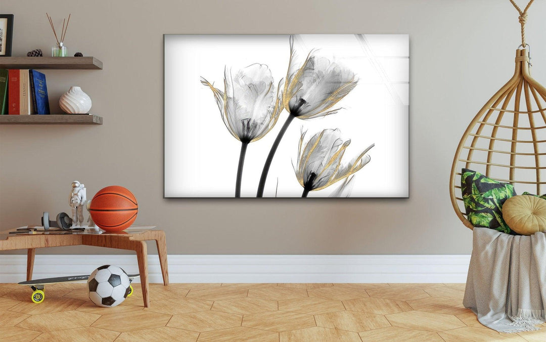 Albert Koetsier Gold Embellished Tulips Glass Wall Art, Glass Printing Wall Art, Print photos on glass