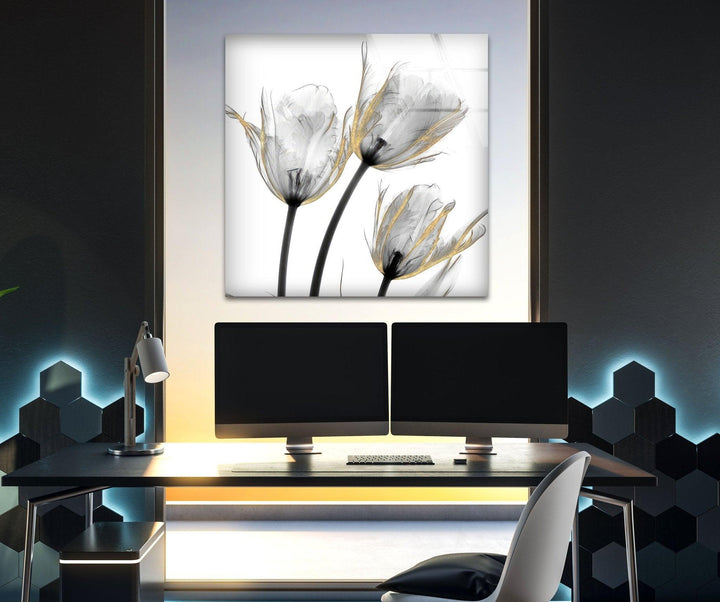 Albert Koetsier Gold Embellished Tulips Glass Wall Art, photo print on glass, prints on glass wall art