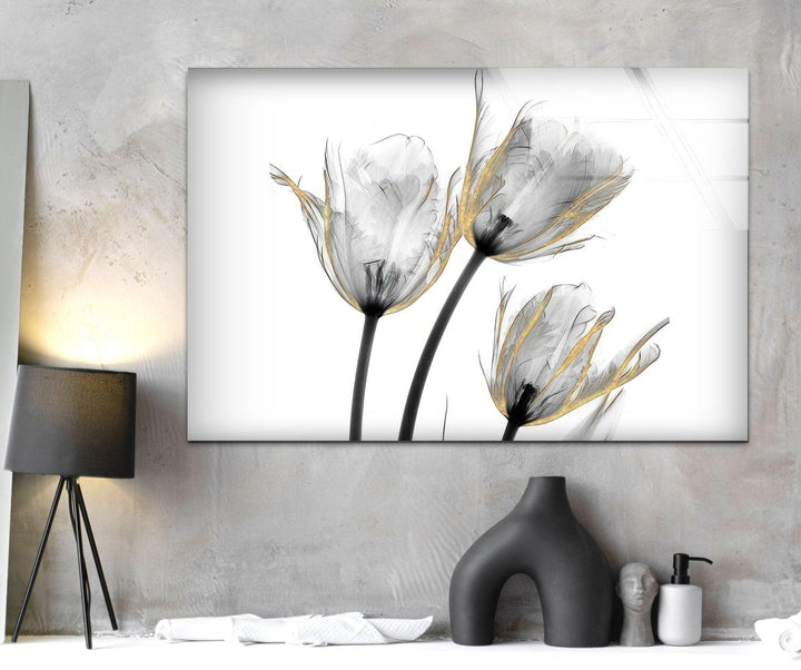 Albert Koetsier Gold Embellished Tulips Glass Wall Art, art glass wall art, glass wall art pictures