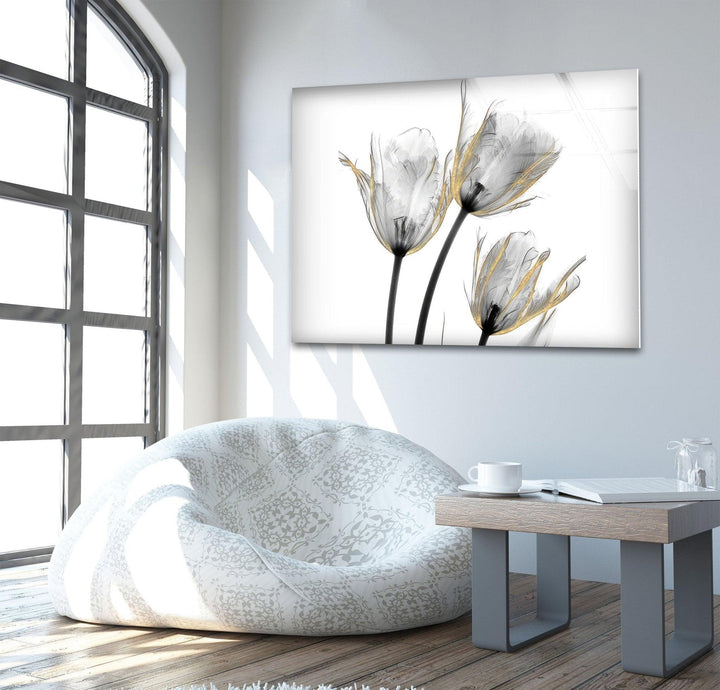 Albert Koetsier Gold Embellished Tulips Glass Wall Art, glass image printing, glass prints from photos