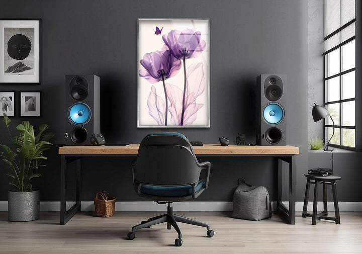 Albert Koetsier Purple Tulips Glass Wall Art, glass art painting, glass art for the Wall