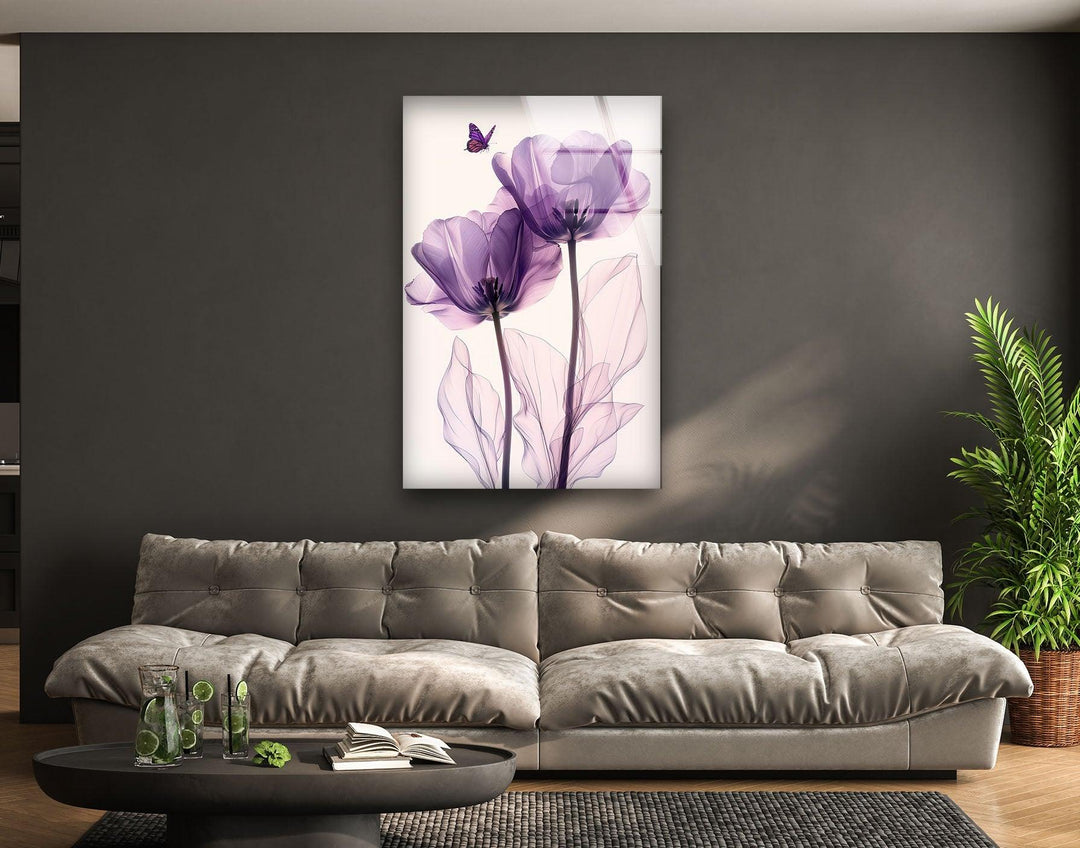 Albert Koetsier Purple Tulips Glass Wall Art, glass wall decor, glass wall art decor