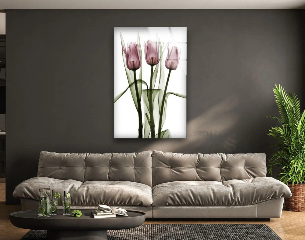 Albert Koetsier Triplet Tulips Glass Wall Art, glass wall decor, glass wall art decor