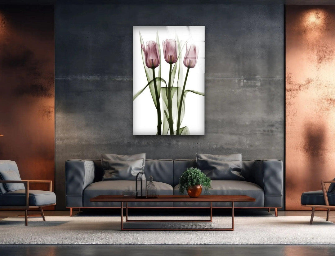 Albert Koetsier Triplet Tulips Glass Wall Art, glass art painting, glass art for the Wall