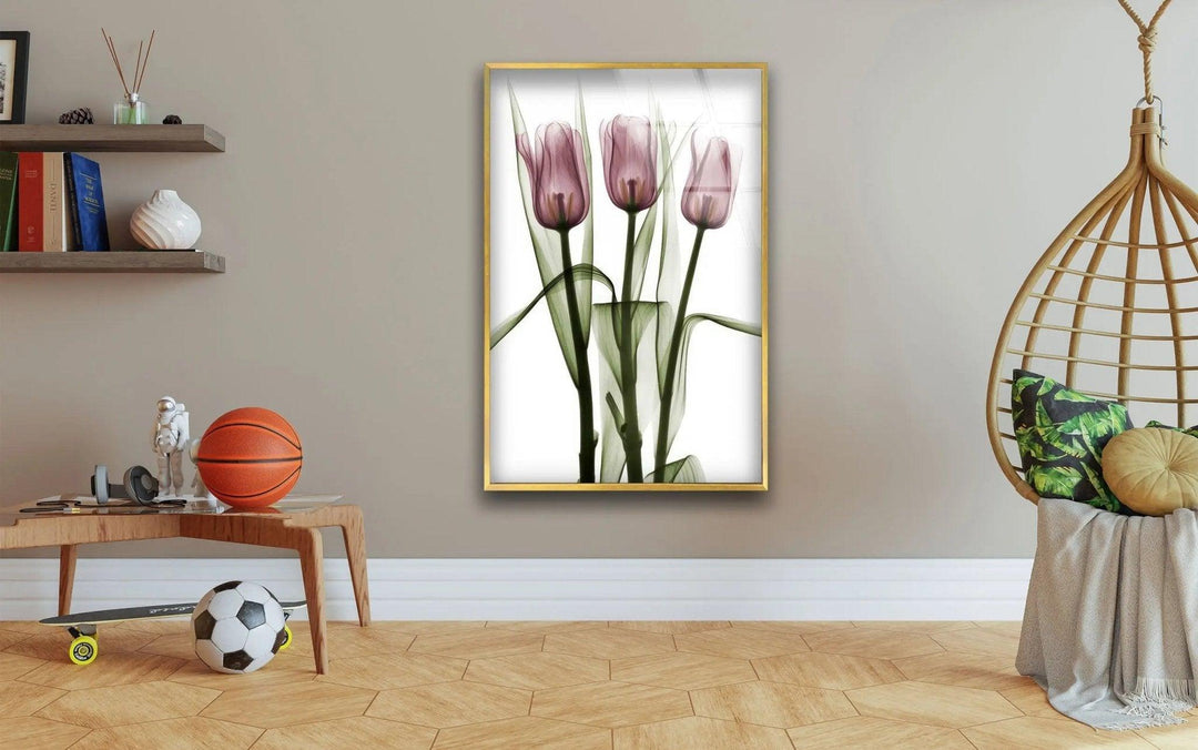 Albert Koetsier Triplet Tulips Glass Wall Art, glass pictures for Wall, glass prints wall art