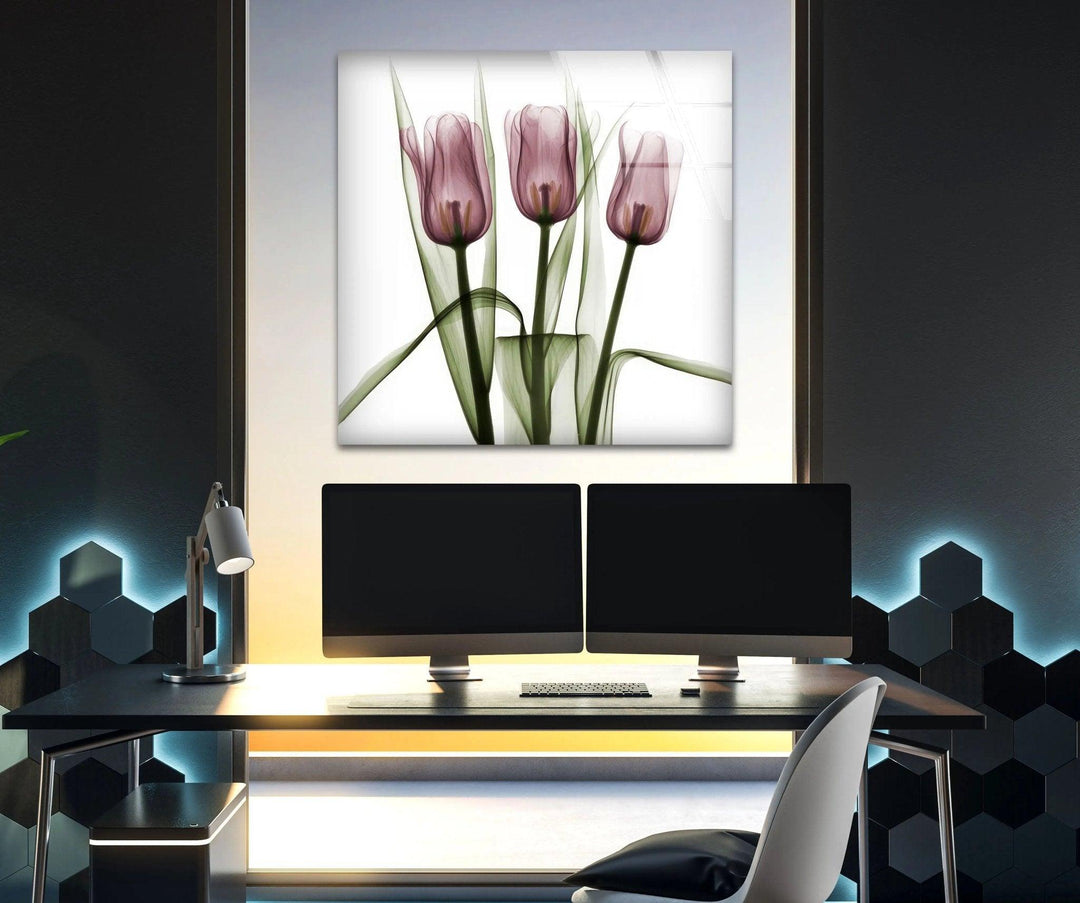 Albert Koetsier Triplet Tulips Glass Wall Art, photo print on glass, prints on glass wall art