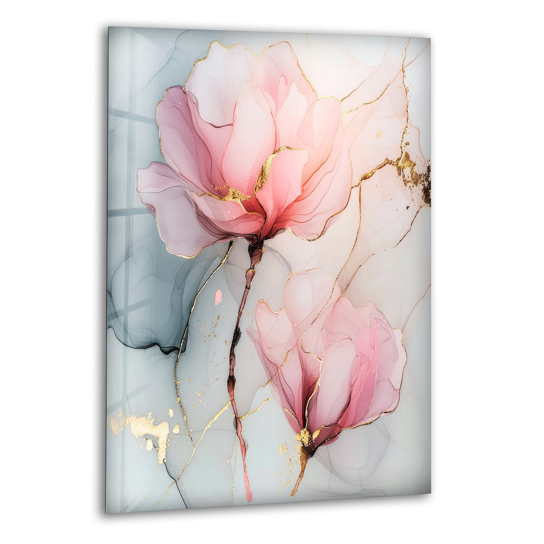 Alcohol Ink Pink Flower Glass Wall Art, print picture on glass, Tempered Glass Wall Art