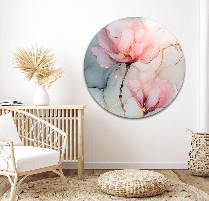 Alcohol Ink Pink Flower Glass Wall Art, glass art painting, glass art for the Wall