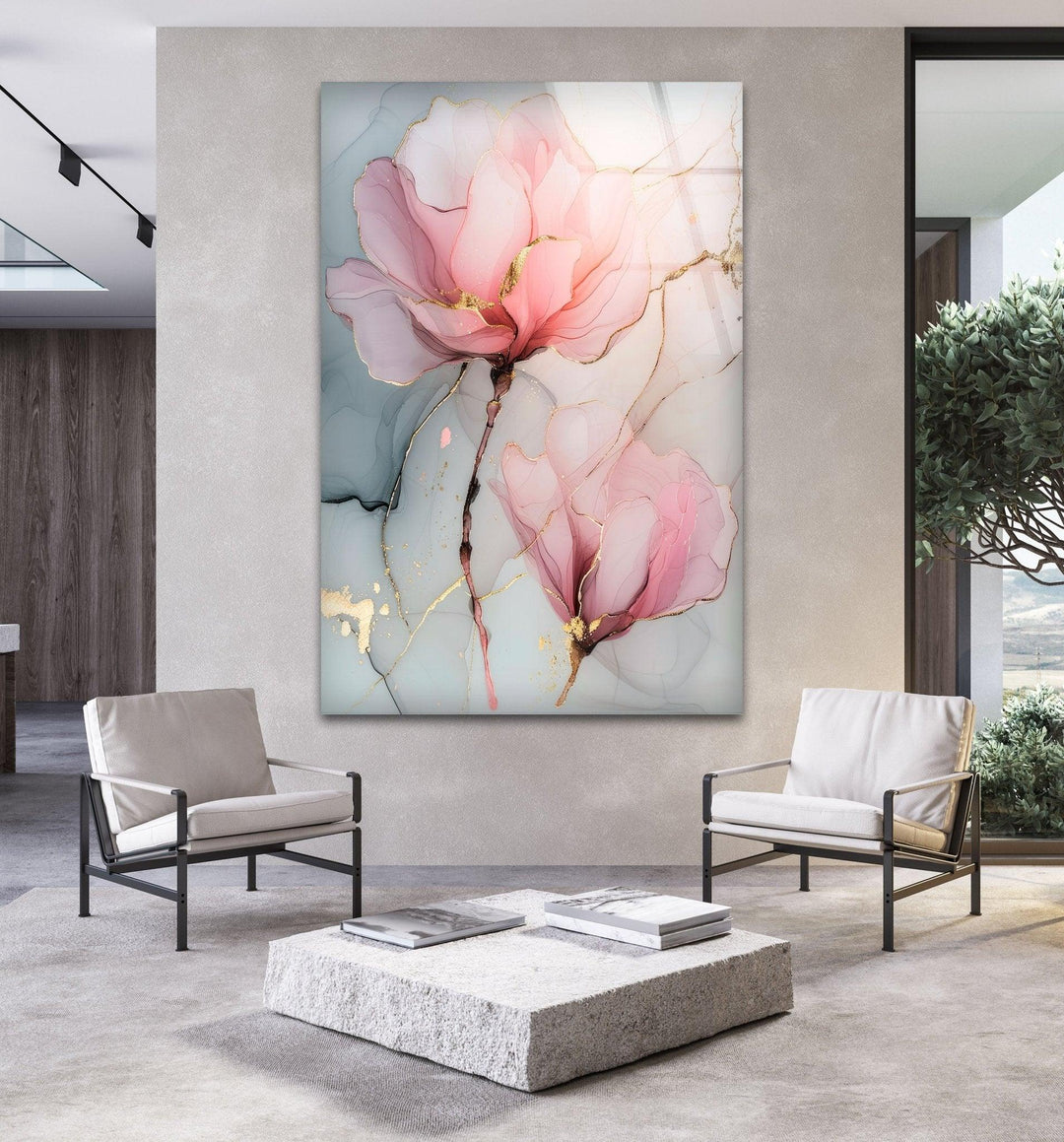 Alcohol Ink Pink Flower Glass Wall Art, Glass Printing Wall Art, Print photos on glass