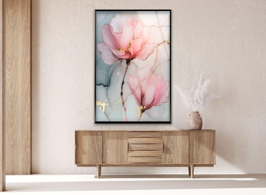 Alcohol Ink Pink Flower Glass Wall Art, glass photo prints, glass picture prints