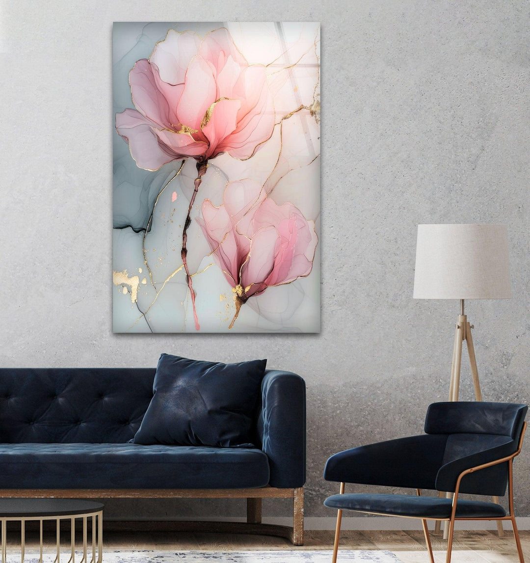 Alcohol Ink Pink Flower Glass Wall Art, glass image printing, glass prints from photos