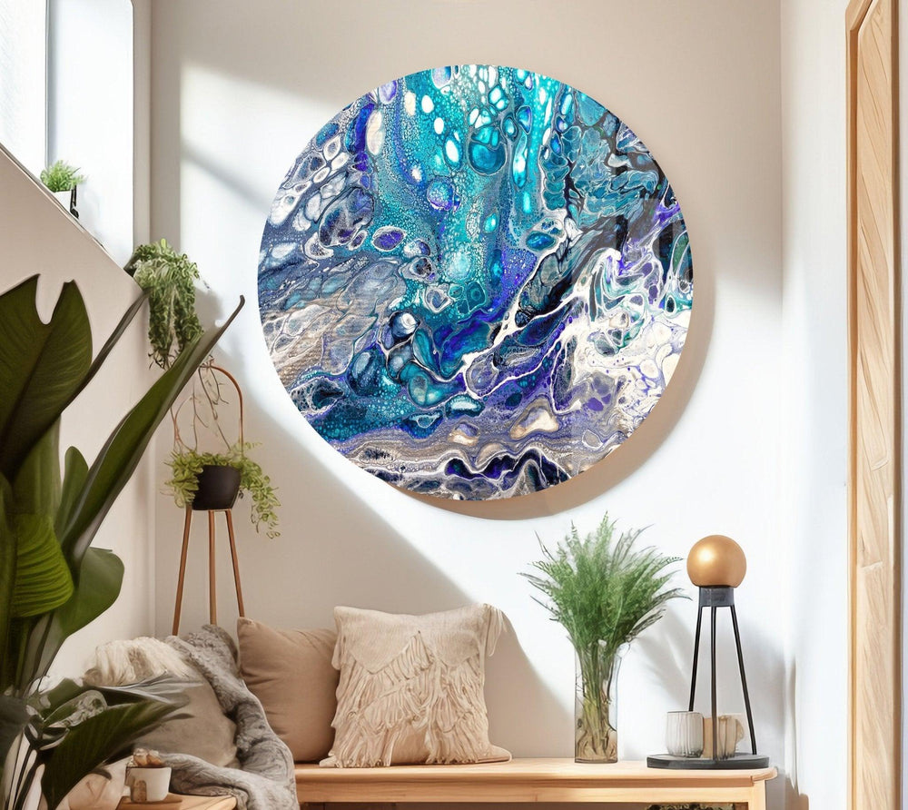 Turquoise Blue Marble Tempered Glass Wall Art Modern Glass Photo Prints for Walls