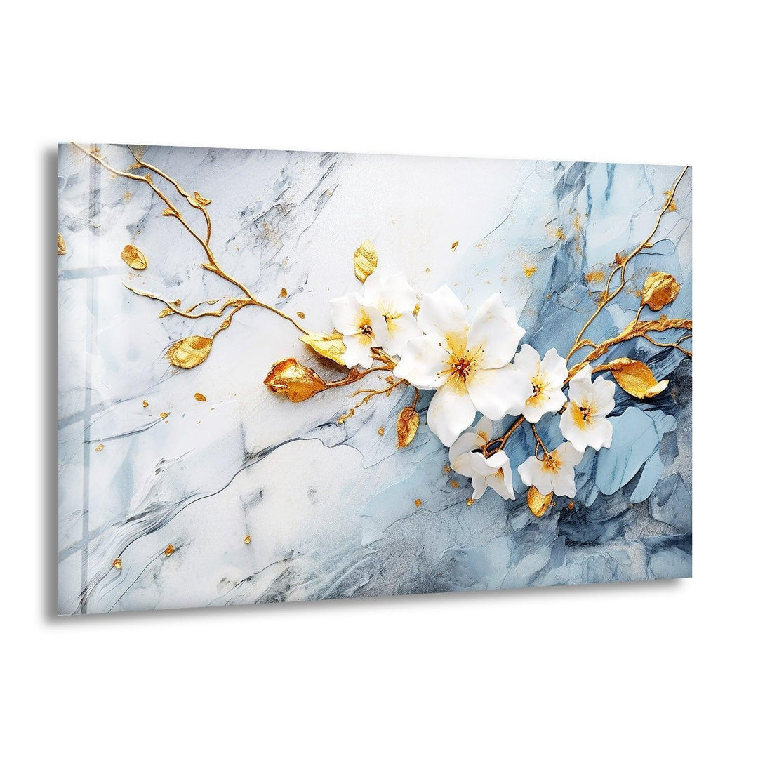 Alcohol Ink White Flower Glass Wall Art, print picture on glass, Tempered Glass Wall Art