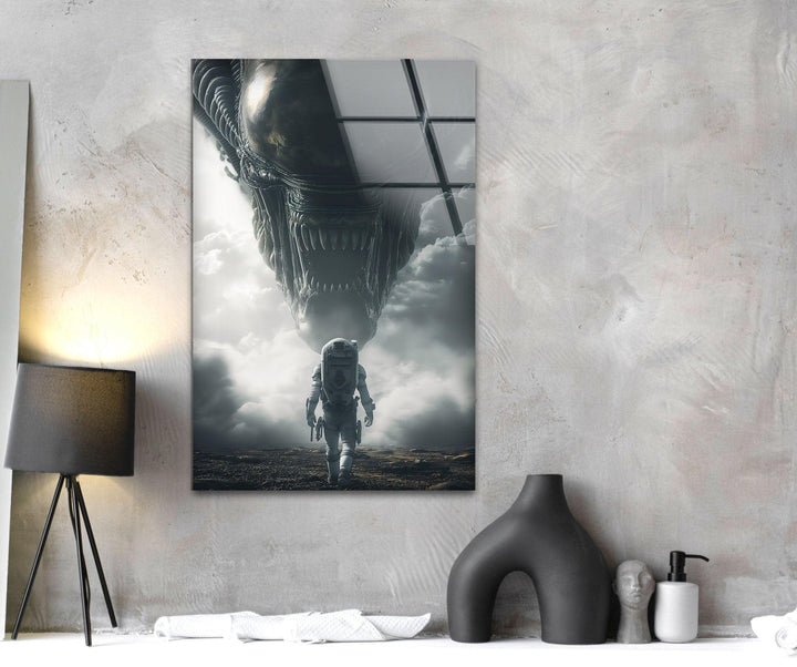 Alien & Astronaut Glass Wall Art photo print on glass, prints on glass wall art
