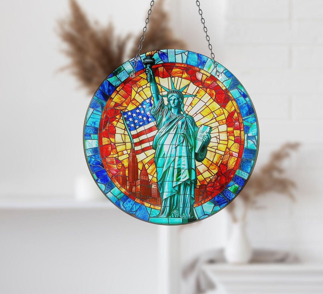 American Statue Of Liberty Suncatcher Elegant Tempered Glass Design for Windows | Myphotostation
