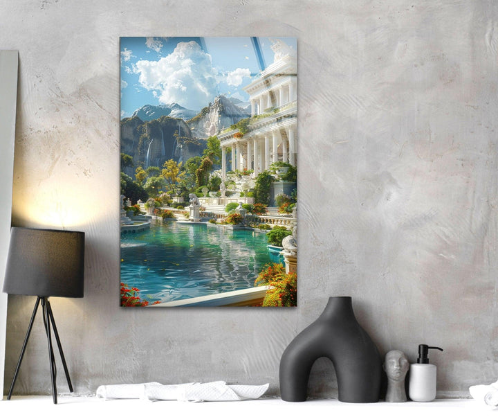 Ancient Greece City View Glass Wall Art, glass photo prints, glass picture prints