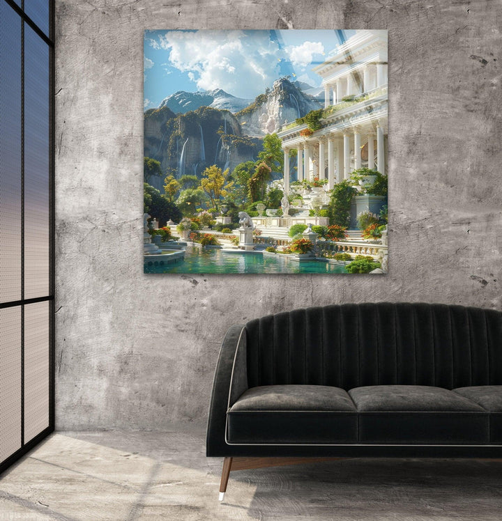 Ancient Greece City View Glass Wall Art, photo print on glass, prints on glass wall art