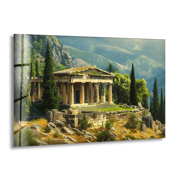 Ancient Greek Temple Glass Wall Art, glass art painting, glass art for the Wall