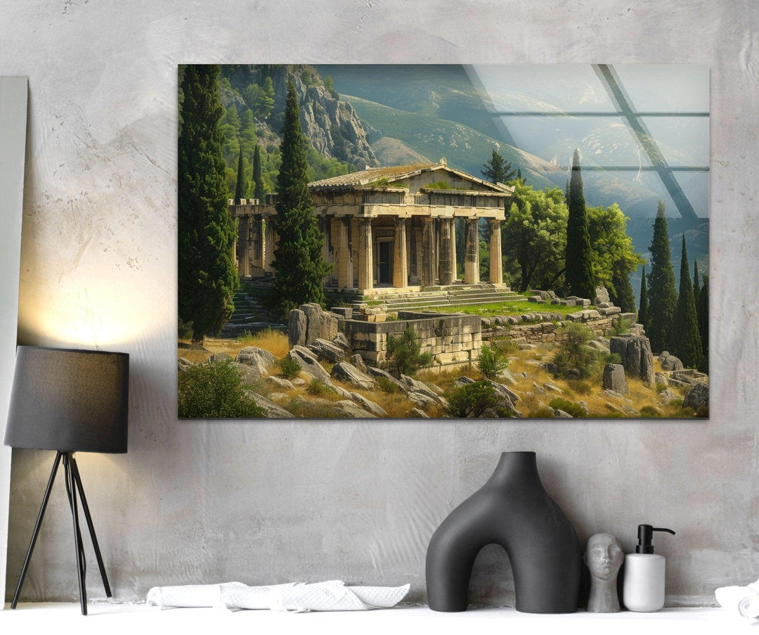 Ancient Greek Temple Glass Wall Art, Glass Printing Wall Art, Print photos on glass