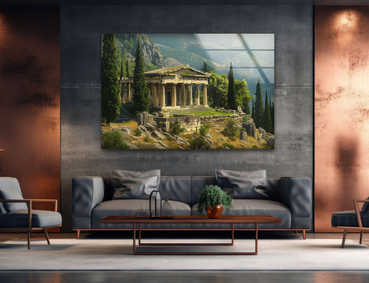 Ancient Greek Temple Glass Wall Art, custom glass photo prints, large glass prints