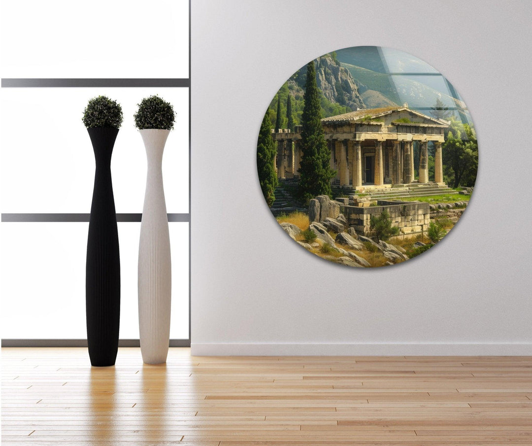 Ancient Greek Temple Glass Wall Art, large glass photo prints, glass wall photos