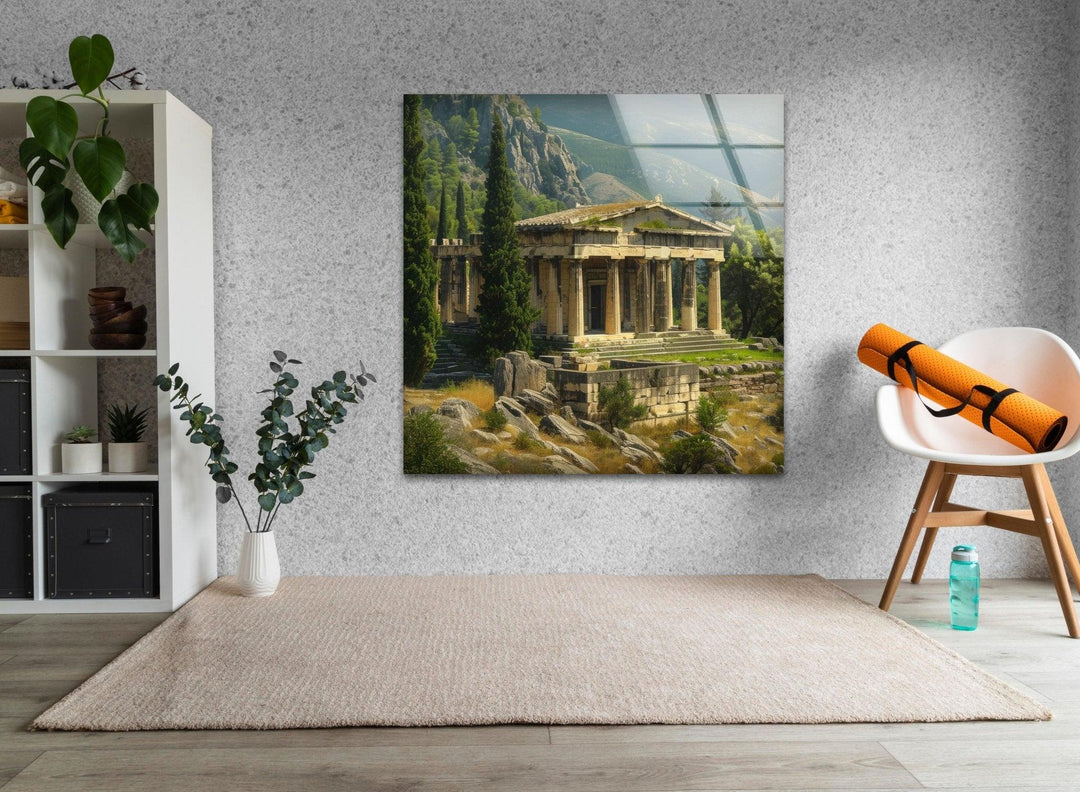 Ancient Greek Temple Glass Wall Art, glass pictures for Wall, glass prints wall art