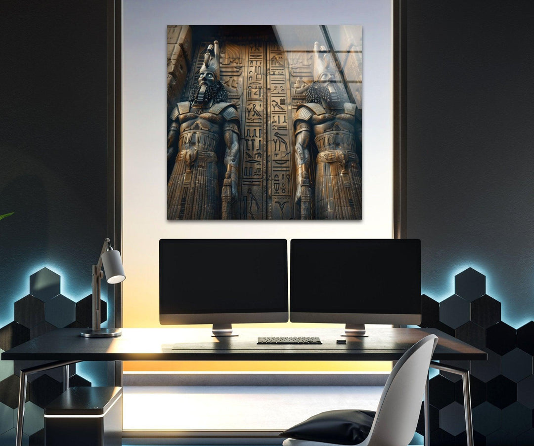 Ancient Mesopotamia Guardian Glass Wall Art, picture on glass wall art, photos printed on glass