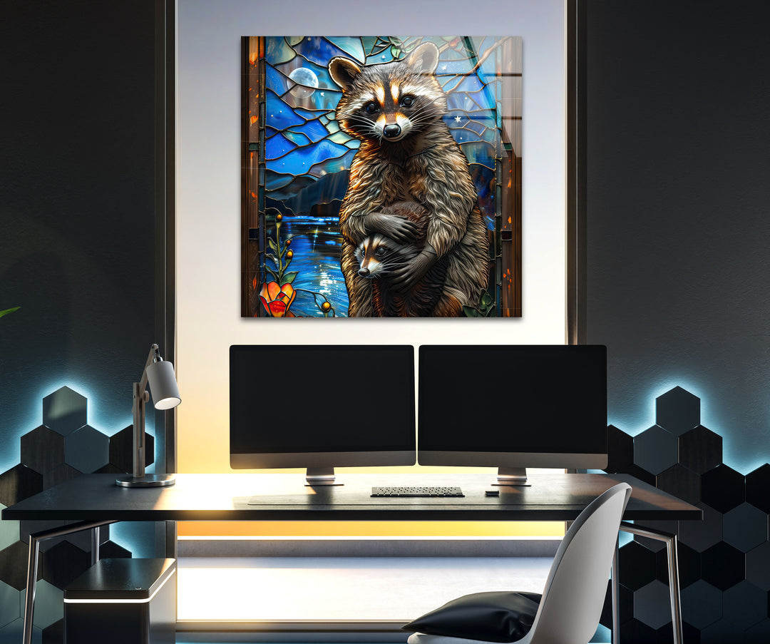 Raccoon Glass Wall Art photo print on glass, prints on glass wall art
