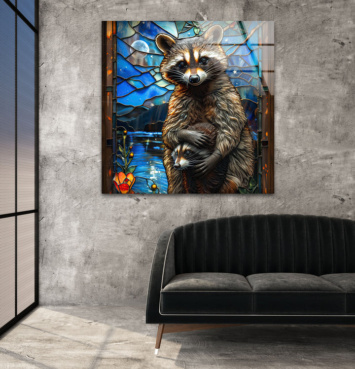 Raccoon Glass Wall Art glass pictures for Wall, glass prints wall art
