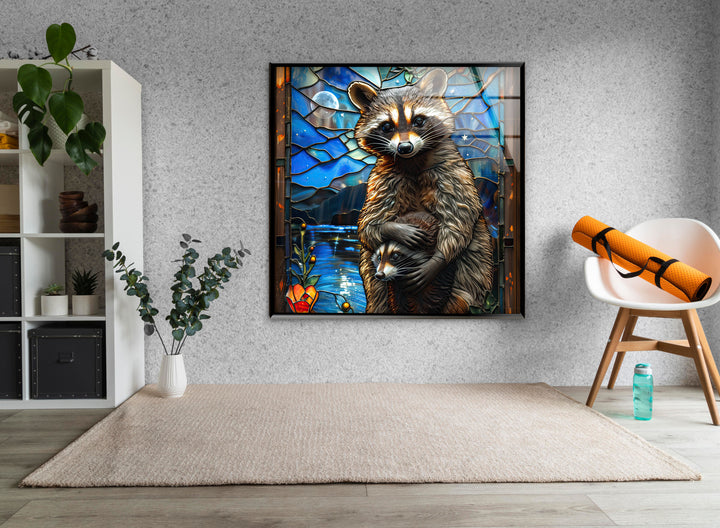 Raccoon Glass Wall Art custom glass pictures, glass art prints
