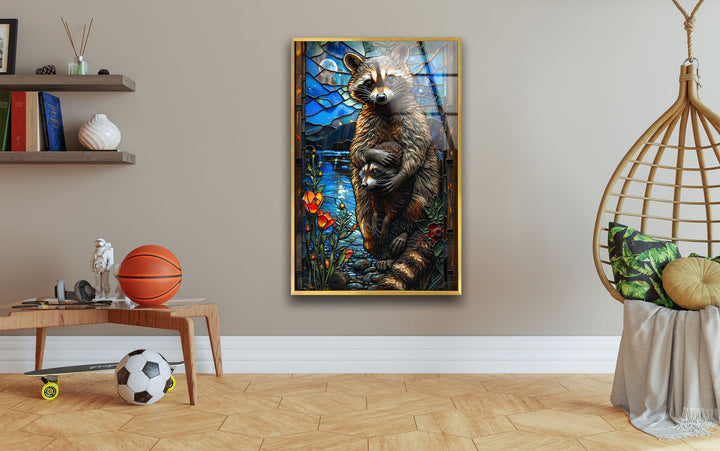 Raccoon Glass Wall Art print on glass, glass printed photos
