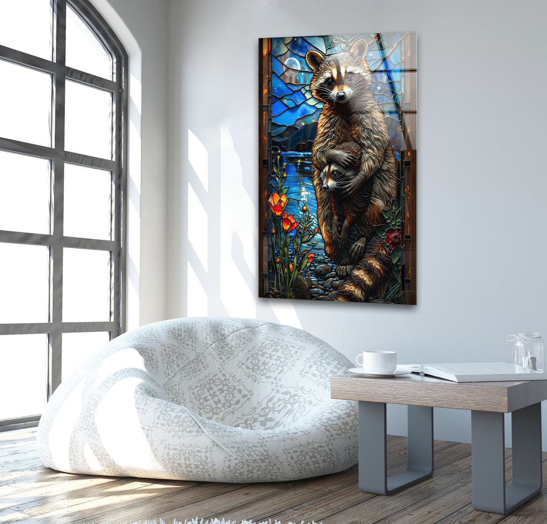 Raccoon Glass Wall Art print picture on glass, Tempered Glass Wall Art
