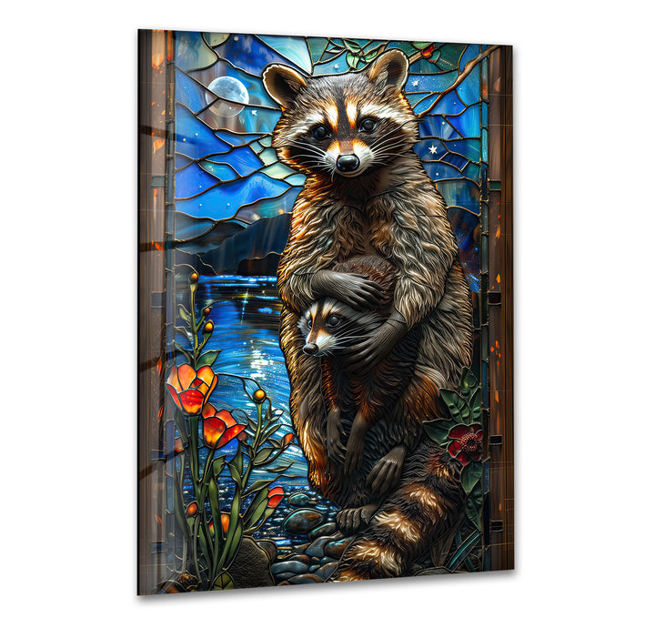 Raccoon Glass Wall Art glass photo prints, glass picture prints
