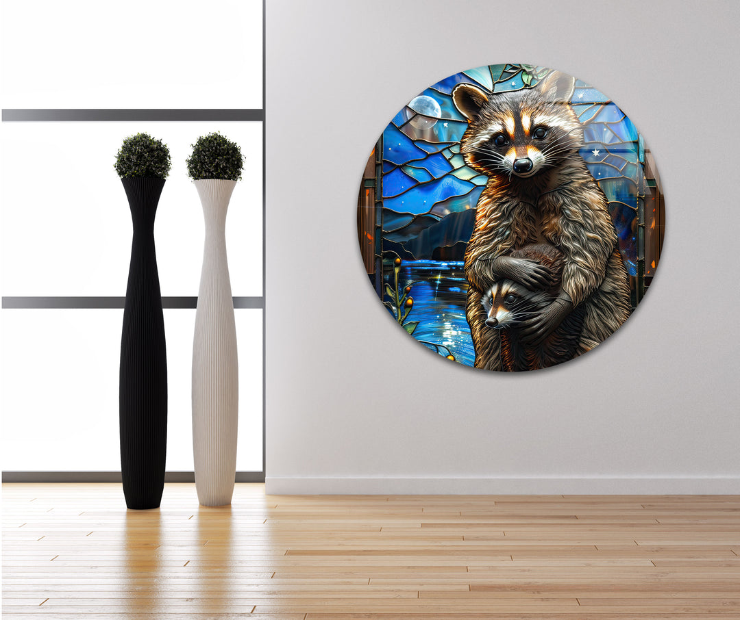 Raccoon Glass Wall Art glass wall decor, glass wall art decor
