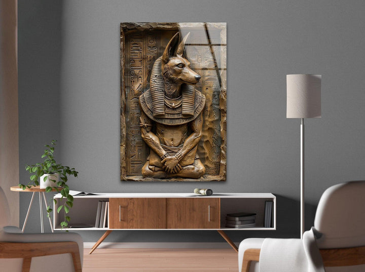 Anubis Statue Glass Wall Art