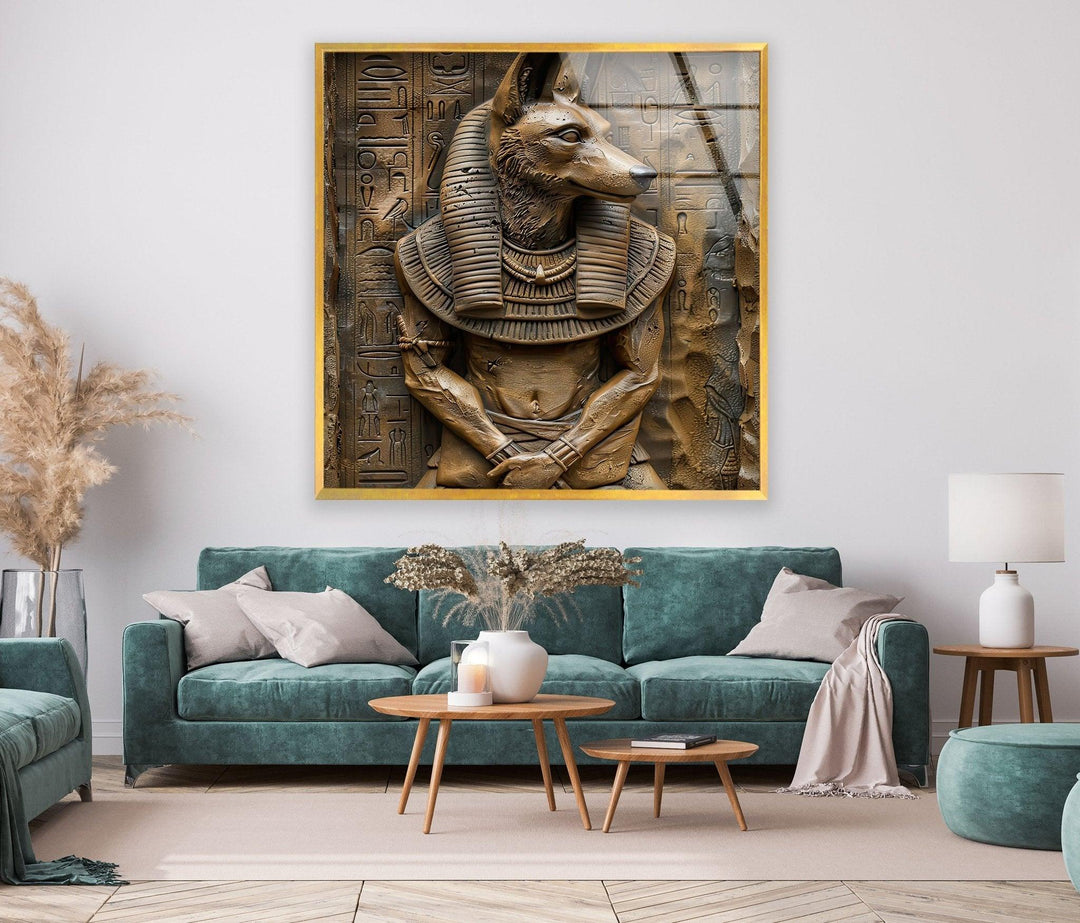 Anubis Statue Glass Wall Art