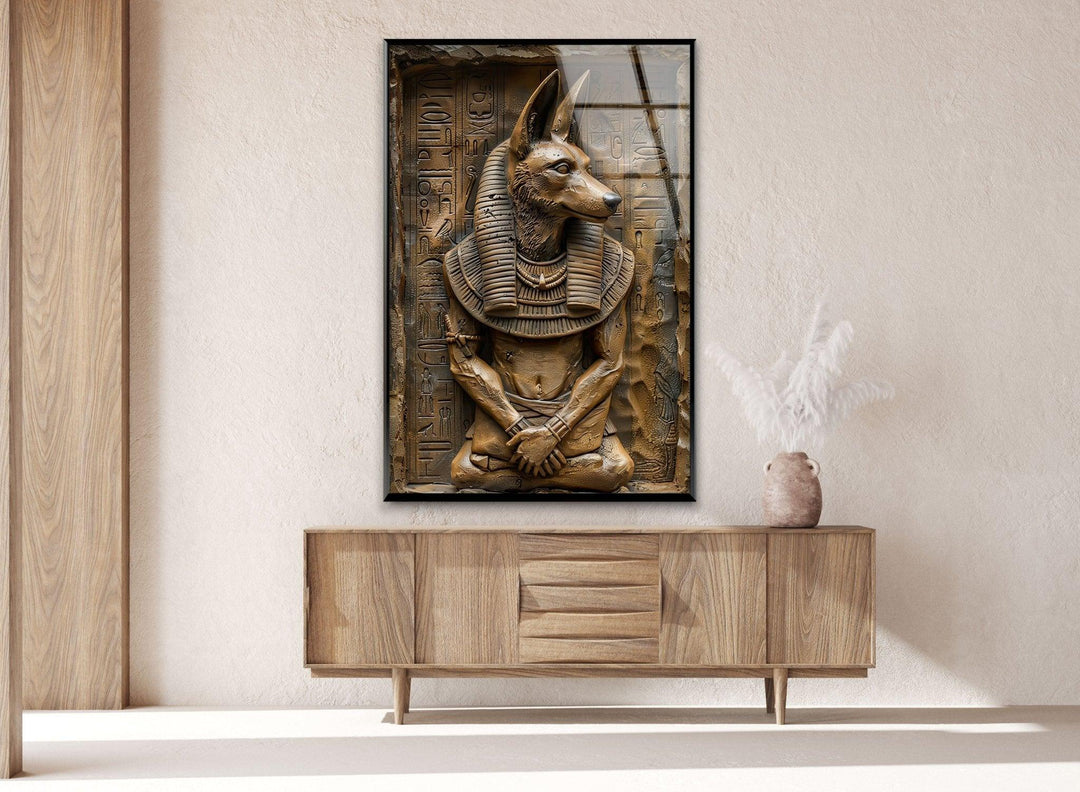 Anubis Statue Glass Wall Art